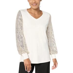 Jingle Belles by Kim Gravel Women's TripleLuxe Sequin Top Cream - Regular